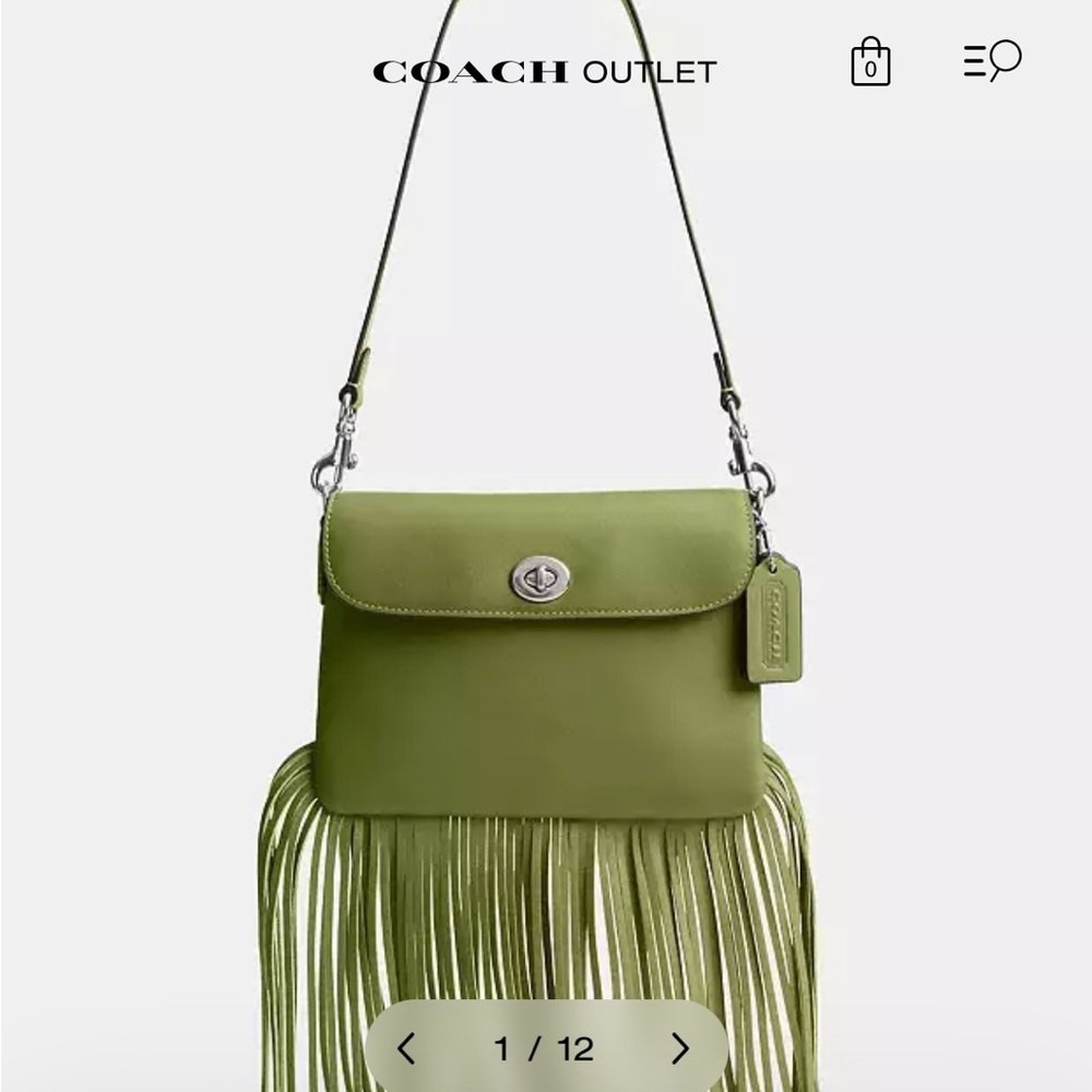 Coach 1964 Fringe Bag.  Dark Lime Green with silver hardware